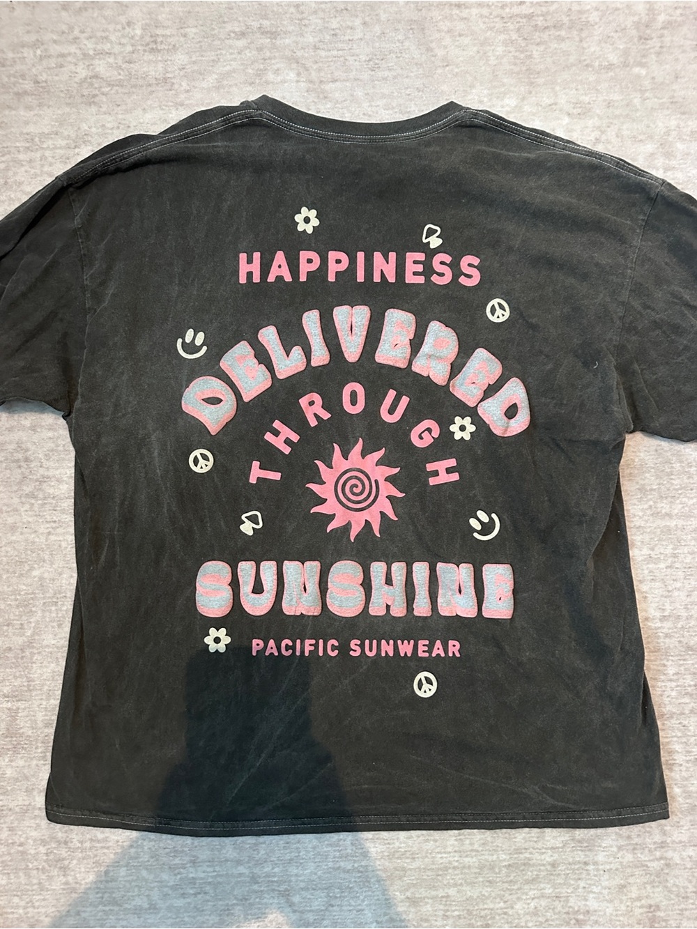 PacSun Black Short Sleeve Tee with Pink & Light Blue Graphic